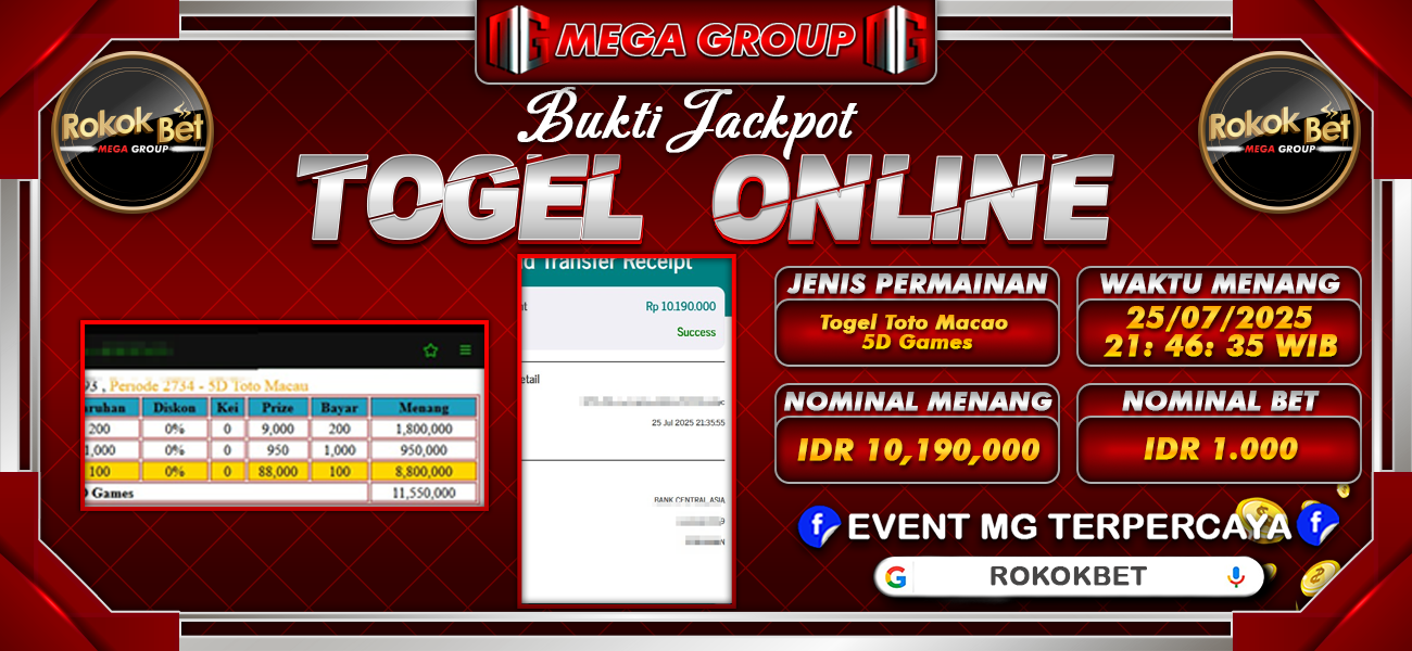 Bukti JP situs Rokokbet hari Sabtu, 26 Juli 2025