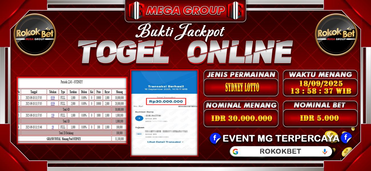 Bukti JP situs Rokokbet hari Kamis, 18 September 2025