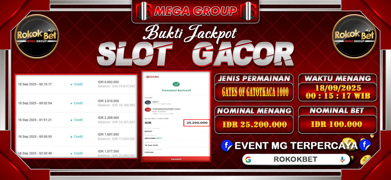 Bukti JP situs Rokokbet hari Kamis, 18 September 2025