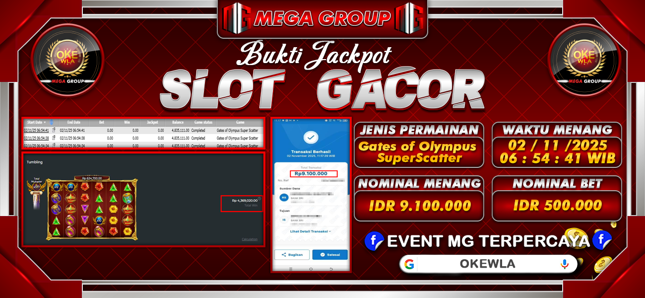 Bukti JP situs Okewla hari Minggu, 02 November 2025